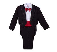 Lito Angels Smoking Costume Mariage Ceremonie Enfant Garcon, Ensemble 5 Pieces (Blazer, Chemise, Ceinture, Noeud Papillon et Pantalon), Taille 2 Ans, Noir et Rouge (étiquette en Tissu 4)