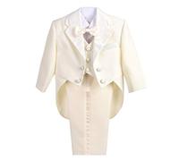 Lito Angels Smoking Ivoire pour Bebe Garcon, Ensemble 5 Pieces (Blazer, Gilet, Chemise, Noeud Papillon et Pantalon) Costume de Mariage Ceremonie Bapteme, Taille 12 Mois