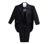 Lito Angels Smoking Noir pour Bebe Garcon, Ensemble 5 Pieces (Blazer, Gilet, Chemise, Noeud Papillon et Pantalon) Costume de Mariage Ceremonie Fete, Taille 7-8 Ans