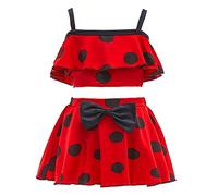 Lito Angels Tankini/Bikini Maillot de Bain Jupette 2 Pieces Ladybug Coccinelle pour Enfant Filles, Pois Rouge et Noir