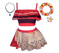 Lito Angels Tankini Maillot de Bain Jupette 2 Pieces avec Accessoires pour Enfant Filles, Robe de Bain été avec Volant, Taille 9-10 Ans, Rouge
