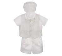 Lito Angels Vetement Costume Bapteme Garcon Bebe, Ensemble de 4 Pieces (Chemise, Gilet, Pantalon et Bonnet), Ivoire - Manche Courte, Taille 9-12 Mois