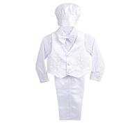 Lito Angels Vetement de Bapteme pour Bebe Garcon, Ensemble Costume Blanc 5 Pieces avec Bonnet, Manches Longues, Taille 6-9 Mois (étiquette en Tissu 0S), D