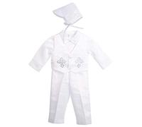 Lito Angels Vetement de Bapteme pour Bebe Garcon, Ensemble Costume Blanc 5 Pieces avec Bonnet, Taille 0-3 Mois (étiquette en Tissu XS), Style A - Manches Longues