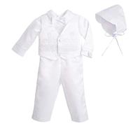 Lito Angels Vetement de Bapteme pour Bebe Garcon, Ensemble Costume Blanc 5 Pieces avec Bonnet, Taille 3-6 Mois, Style B - Manches Longues