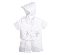 Lito Angels Vetement de Bapteme pour Bebe Garcon, Ensemble Costume Blanc 5 Pieces avec Bonnet, Taille 6-9 Mois, Style A - Manches Courtes
