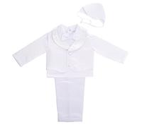 Lito Angels Vetement Tenue Bapteme Costume Blanc avec Bonnet Chapeau pour Bebe Garcon Taille 9-12 Mois, Manche Longue