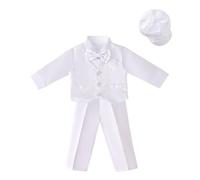 Lito Angels Vetement Tenue Bapteme Costume Blanc avec Bonnet pour Bebe Garcon, Taille 12-18 Mois (étiquette en Tissu 0L)