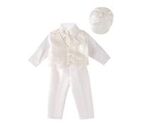 Lito Angels Vetement Tenue Bapteme Costume Ivoire avec Bonnet pour Bebe Garcon, Taille 18-24 Mois