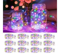 litogo 12 Guirlandes Lumineuses à piles avec Minuterie, 20 LED, 3 Modes éclairage intérieur et extérieur, fil argenté étanche de 2,1 m, Mini Guirlande Lumineuse pour Jardin Pot Mason Noël,Multicolore