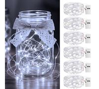 litogo 6 Guirlandes Lumineuses à piles avec Minuterie, 20 LED, 3 Modes éclairage intérieur et extérieur, fil argenté étanche de 2,3 m, Mini Guirlande Lumineuse pour Jardin Pot Mason Noël,Blanc Froid