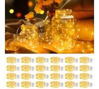 litogo Guirlande LED à Pile avec Minuterie Lot de 24, 2M/20LED 3 Mode Mini Petite Guirlandes Lumineuse a Piles, Étanche Guirlande Led Décoration pour Chambre Plate Exterieur Noël Interieur Blanc Chaud