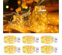 litogo Guirlande LED à Pile avec Minuterie Lot de 6, 2M/20LED 3 Mode Mini Petite Guirlandes Lumineuse a Piles, Étanche Guirlande Led Décoration pour Chambre Plate Exterieur Noël Interieur Blanc Chaud
