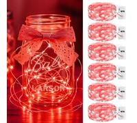 litogo Guirlande LED à Pile avec Minuterie Lot de 6, 2M/20LED 3 Mode Mini Petite Guirlandes Lumineuse a Piles, Étanche Guirlande Led Décoration pour Chambre Plate Exterieur Noël Interieur, Rouge