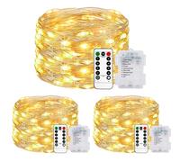 litogo Guirlande Lumineuse a Pile 5M 50LED, [Lot de 3] Guirlande Led à Pile avec Télécommande, Étanche 8 Modes Guirlandes Lumineuse Intérieur Extérieur pour Décor Noël Mariage Fête Chambre Blanc Chaud