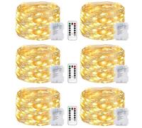 litogo Guirlande Lumineuse à Pile 5M 50LED, Lot de 6 avec Télécommande, Étanche, 8 Modes, Intérieur/Extérieur pour Décor Noël, Mariage, Fête, Chambre, Blanc Chaud