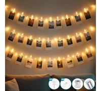 litogo Guirlande lumineuse LED avec pinces à photos pour décoration de chambre, 10M 100LED Guirlande lumineuse avec télécommande 8 modes pour photos Guirlandes lumineuses murales à piles pour salon