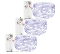 litogo Lot de 3 guirlandes lumineuses LED à piles AA avec minuteur, 3 m, 30 LED, fil de cuivre, fonctionnement sur piles, pour l'intérieur, pour Noël, chambre à coucher, fenêtre, fête, balcon