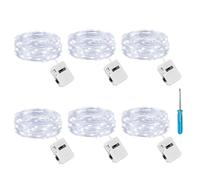 litogo Lot de 6 Mini Guirlande LED à Pile avec 3 Modes, 2M 20 LED Petite Guirlande Lumineuse Pile, IP65 Étanche Guirlande LED Interieur pour Chambre Mariage Fête Noël Décoration, Blanc Froid