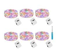 litogo Lot de 6 Mini Guirlande LED à Pile avec 3 Modes, 2M 20LED Petite Guirlande Lumineuse Pile, IP65 Étanche Guirlande LED Interieur pour Chambre Mariage Fête Noël Décoration, Multicolore