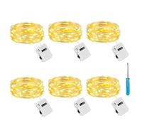 litogo Lot de 6 Mini Guirlande LED à Pile avec 3 Modes, 2M 20LED Petite Guirlande Lumineuse Pile, IP65 Étanche Guirlande LED Interieur pour Chambre Mariage Fête Noël Décoration, Blanc Chaud