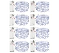 litogo Lot de 8 guirlandes lumineuses à piles avec minuteur - 3 m - 30 LED - Étanche - Fil de cuivre - Guirlande lumineuse à piles (pile AA) - Pour décoration de Noël et de mariage - Blanc froid