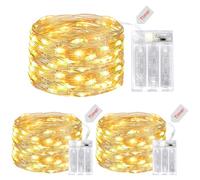 litogo Timing Guirlande Lumineuse à Pile【Lot de 3】, 5M 50LED Guirlandes Lumineuse Intérieur Extérieur, Étanche Guirlande LED à pile pour Décor Noël Mariage Anniversaire Fête Chambre Jardin Blanc Chaud