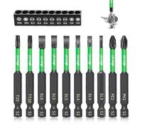 Litorange Lot de 10 embouts de tournevis à percussion longs de 70 mm, tournevis à tête plate avec tête magnétique puissante, tige hexagonale de 6,35 mm, PH2, PZ2, T20, TT20, SL3, SL4 x 2, SL5 x 2, SL6