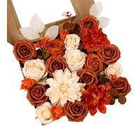 LITOYNAN Ensemble de fleurs artificielles et de verdure pour bricolage, marron et ambre, terre cuite, rouille, bouquet de mariage, centre de table, arrangement floral (terre cuite chice)