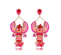 LITRENDY Boucles d'oreilles homard faites à la main avec perles roses pour femme, boucles d'oreilles pendantes bohème pour carnaval, fête, vacances d'été, bijoux, festival, grandes perles, sans pierre