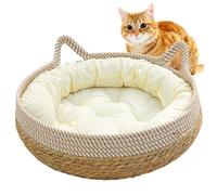 Lits de Chats pour Chats intérieurs, paniers de Chat tissés 16 x 6 Pouces avec Coussin Doux, lit Chaton à l'épreuve des Rayures Panier Rond Confortable