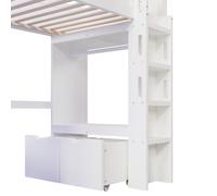 Lits en hauteur 90x200cm avec bureau gaming LED USB-C lampe tiroir échelle étendoir blanc sans matelas