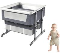 Lits Jumeaux avec Panier De Rangement, Lit Bébé Facile Réglable en Hauteur 6, Bassine Portable Lit Bébé pour Nourrisson, Nouveau-né, Bébés Garçons Et Filles, Grey 1
