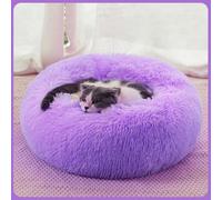 Lits pour Chats Donut Rond, Panier Chien, Anti Dérapant, Câlin Peluche Moelleuse en Fausse Fourrure Lit Rond, Convient Aux Chiens et Chats de Petite Taille (Violet,M-Ø60cm/23in)