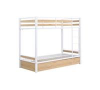 Vente-unique - Lits superposés 2 x 90 x 190 cm - 1 tiroir - Métal et MDF - Coloris : Naturel et Blanc - CASIDIA - pour Enfant