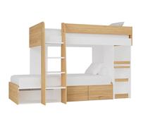 Lits superposés 2 x 90 x 190 cm avec bureau et rangements - Coloris : Naturel et blanc - LOMIDEN