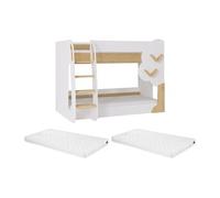 Lits superposés 2 x 90 x 190 cm - Blanc et Naturel + Matelas - PILATI