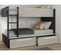 Lits superposés 2 x 90 x 200 cm - 2 tiroirs - Anthracite, naturel et blanc - TINOLI