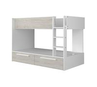 Lits superposés 2 x 90 x 200 cm - 2 tiroirs - Blanc et naturel - TINOLI