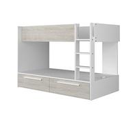 Lits superposés 2 x 90 x 200 cm - 2 tiroirs - Blanc et naturel - TINOLI