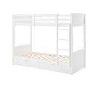 Lits superposés 2 x 90 x 200 cm - 2 tiroirs - Pin et MDF - Blanc - LIMODARA