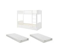 Lits superposés 2 x 90 x 200 cm - 2 tiroirs - Pin et MDF - Blanc + Matelas - LIMODARA