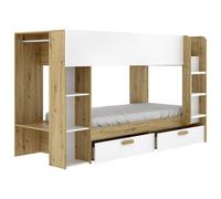 Lits superposés 2 x 90 x 200 cm avec rangements et penderie - Blanc et naturel - OSANA