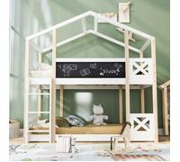 Lits superposés 2x90x200cm avec échelle lit mezzanine pour enfant 2x sommiers à lattes naturel et blanc lit cabane