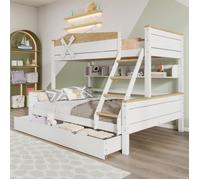 Lits superposés 90/140 x 200 cm Lit enfant Lit simple en bois massif avec étagères 2 tiroirs échelle et sommiers à lattes - blanc