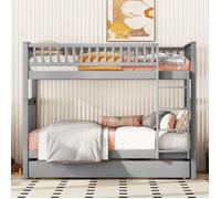 Lits superposés 90*200cm Lits bébé lits triples lits superposés avec lit tiroir Balnées hautes Escaliers stables Gris