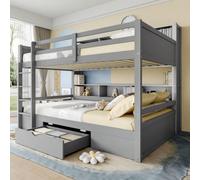 Lits superposés, 90x200cm (90x200cm) lits simples, lits enfants, lits superposés, avec tiroirs, avec compartiments de rangement, sans matelas, gris