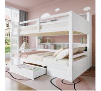 Lits superposés, 90x200cm(90x200cm) lits simples, lits pour enfants, , lits superposés, avec tiroirs,sans matelas, blanc