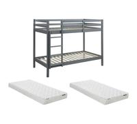 Lits superposés ANICET II - 2 x 90 x 190cm - Pin Massif - Gris + matelas