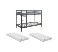 Lits superposés ANICET II - 2 x 90 x 190cm - Pin Massif - Gris + matelas